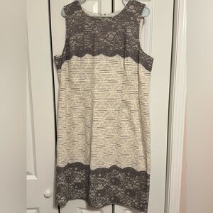 Sleeveless Lace Overlay Dress in Gray and Cream